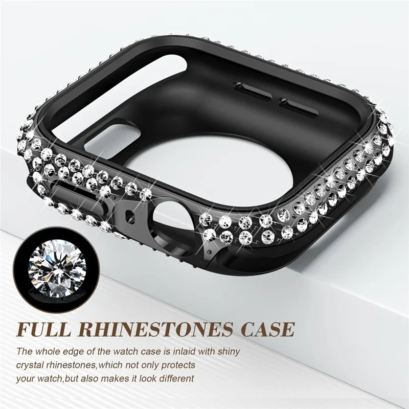 Watch Case for Apple Watch Series 9 / 8 / 7 41mm PC TPU Electroplated Watch Cover with Rhinestone Decor - Black