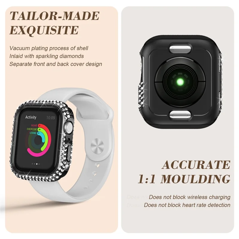 Watch Case for Apple Watch Series 9 / 8 / 7 41mm PC TPU Electroplated Watch Cover with Rhinestone Decor - Black