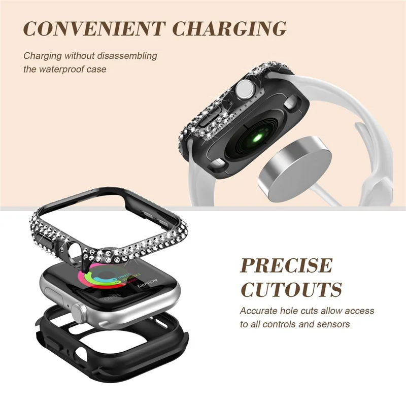 Watch Case for Apple Watch Series 9 / 8 / 7 41mm PC TPU Electroplated Watch Cover with Rhinestone Decor - Black