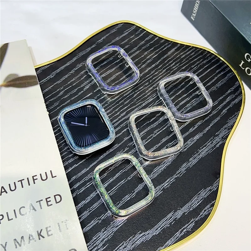 For Apple Watch Series 11  /  10 46mm Case Color Changing Glitter Resin Coated PC Watch Cover - Blue