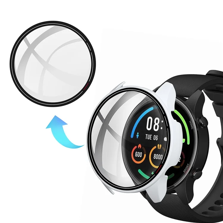 PC Smart Watch Protective Case Cover with Tempered Glass Screen Protector Film for Xiaomi Mi Watch Color - White