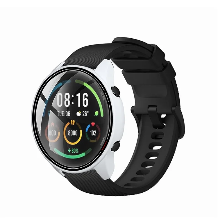 PC Smart Watch Protective Case Cover with Tempered Glass Screen Protector Film for Xiaomi Mi Watch Color - White