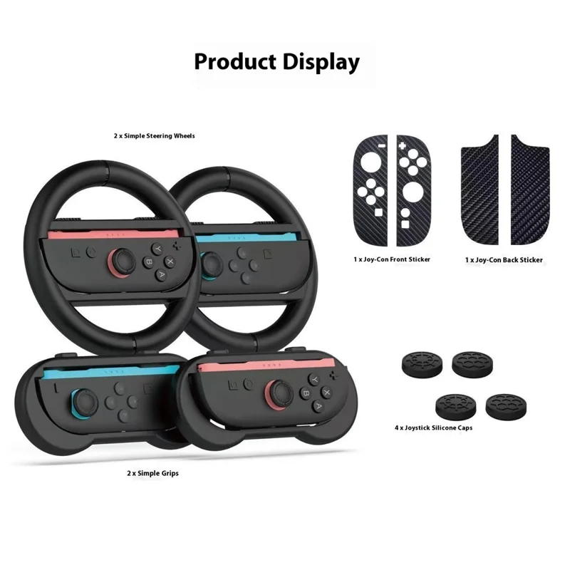 PGTECH GP-393 For Nintendo Switch 2 10 in 1 Controller Accessory Kit Joystick Caps Steering Wheel Grip Handle and Sticker Set