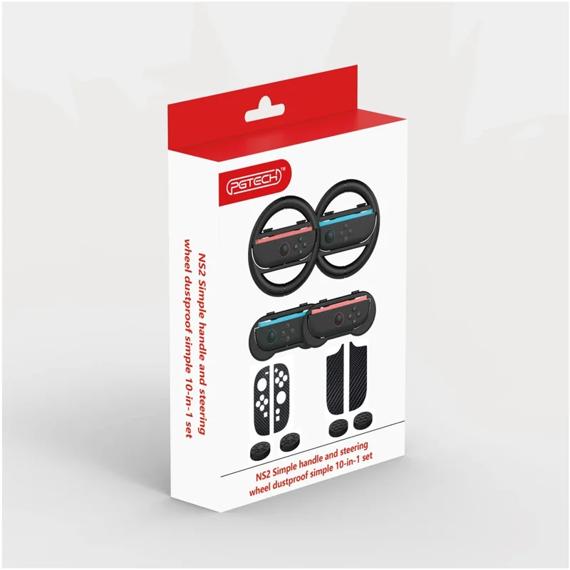 PGTECH GP-393 For Nintendo Switch 2 10 in 1 Controller Accessory Kit Joystick Caps Steering Wheel Grip Handle and Sticker Set