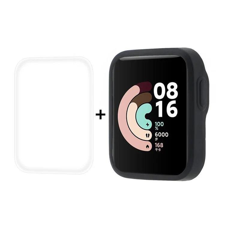 Hut-prince Plain Tpu-abdeckung + Weiche Hydro-koagulans-uhr Beschützer Für Xiaomi Redmi Uhr - Schwarz