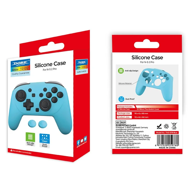 DOBE TNS-5178 For Nintendo Switch 2 Pro Game Controller Silicone Protective Case with Joystick Cap - Blue
