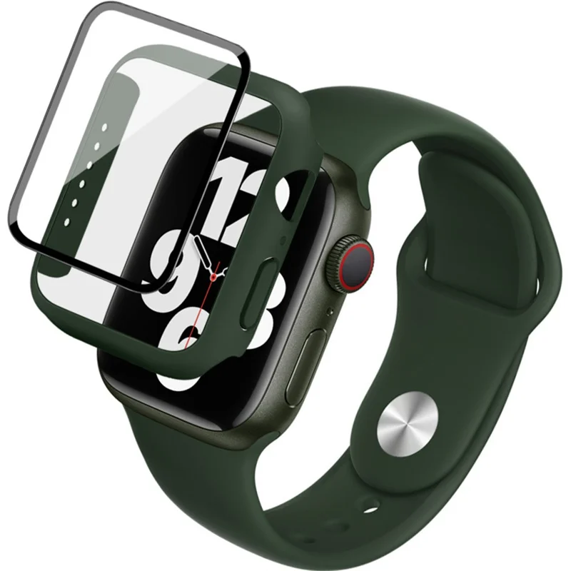IMAK For Apple Watch SE 3  /  2  / 1 44mm Silicone Watch Strap with PC Watch Case and Tempered Glass - Green