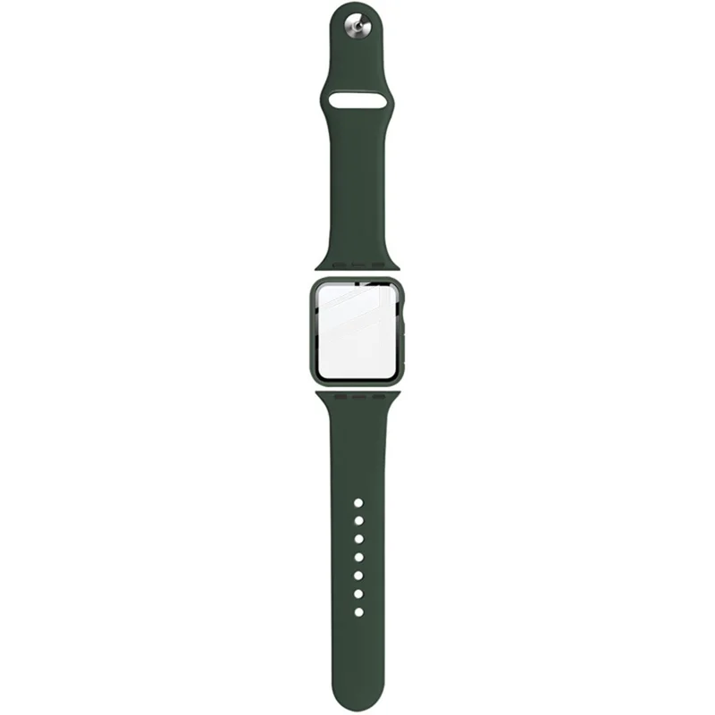 IMAK For Apple Watch SE 3  /  2  / 1 44mm Silicone Watch Strap with PC Watch Case and Tempered Glass - Green