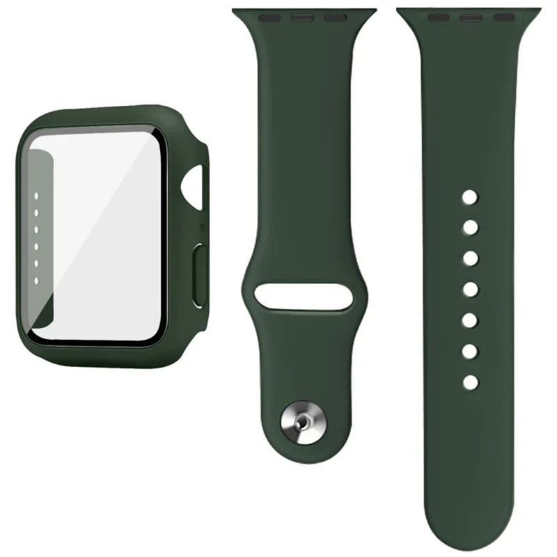 IMAK For Apple Watch SE 3  /  2  / 1 44mm Silicone Watch Strap with PC Watch Case and Tempered Glass - Green