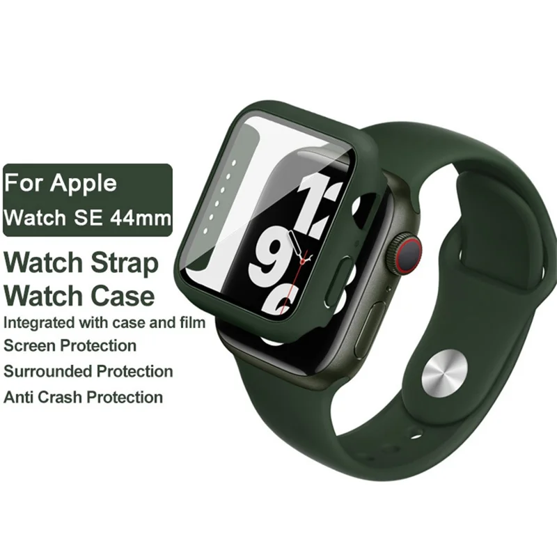 IMAK For Apple Watch SE 3  /  2  / 1 44mm Silicone Watch Strap with PC Watch Case and Tempered Glass - Green