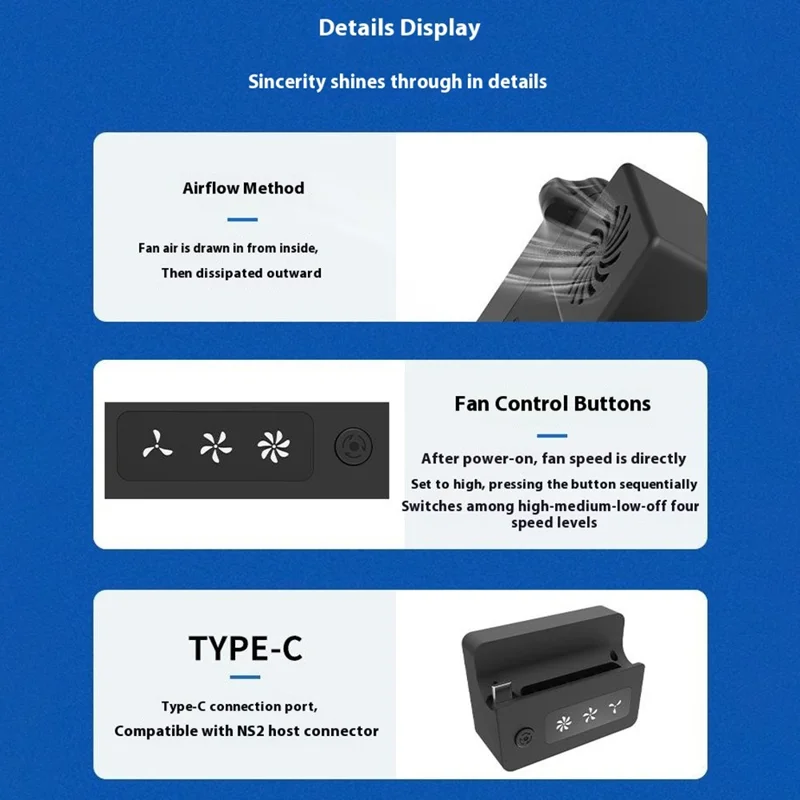 HBS-2843 til Nintendo Switch 2 køleventilator 3 hastigheder justerbar varmeafledning radiator