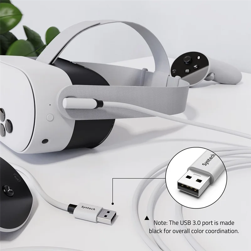 SYNTECH 5 m Kabla USB A do USB C w kształcie litery L, kabel połączeniowy VR do Meta Quest 3S / Quest 3 / Quest 2 / Pro / Pico 4, przewód danych do gier VR na PC - Biały
