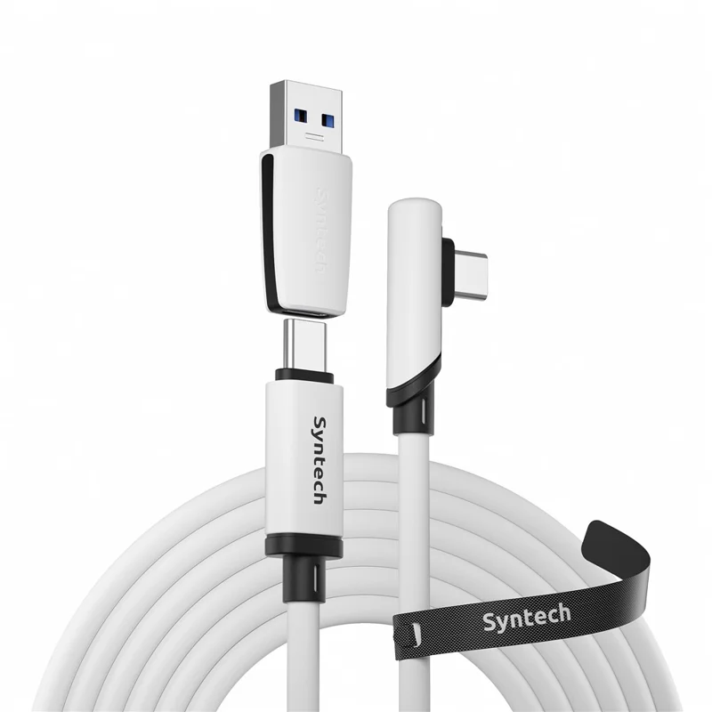 SYNTECH 5 m 2 w 1 Kabel USB + Typ C do VR do Meta Quest 3S / Quest 3 / 2 / Pro / Pico 4, Przewód do Przesyłania Danych – Biały