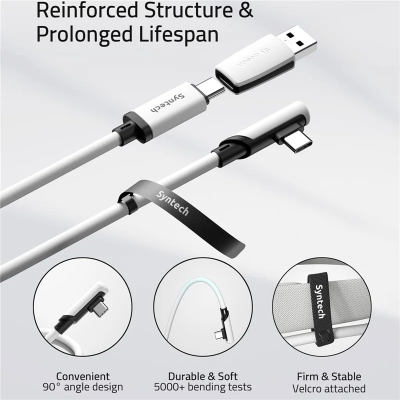 SYNTECH 5 m 2 w 1 Kabel USB + Typ C do VR do Meta Quest 3S / Quest 3 / 2 / Pro / Pico 4, Przewód do Przesyłania Danych – Biały