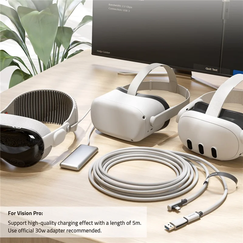 SYNTECH 5 m 2 w 1 Kabel USB + Typ C do VR do Meta Quest 3S / Quest 3 / 2 / Pro / Pico 4, Przewód do Przesyłania Danych – Biały