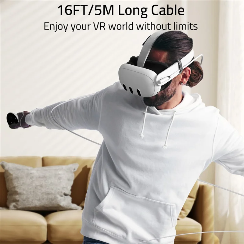 SYNTECH 5 m 2 w 1 Kabel USB + Typ C do VR do Meta Quest 3S / Quest 3 / 2 / Pro / Pico 4, Przewód do Przesyłania Danych – Biały