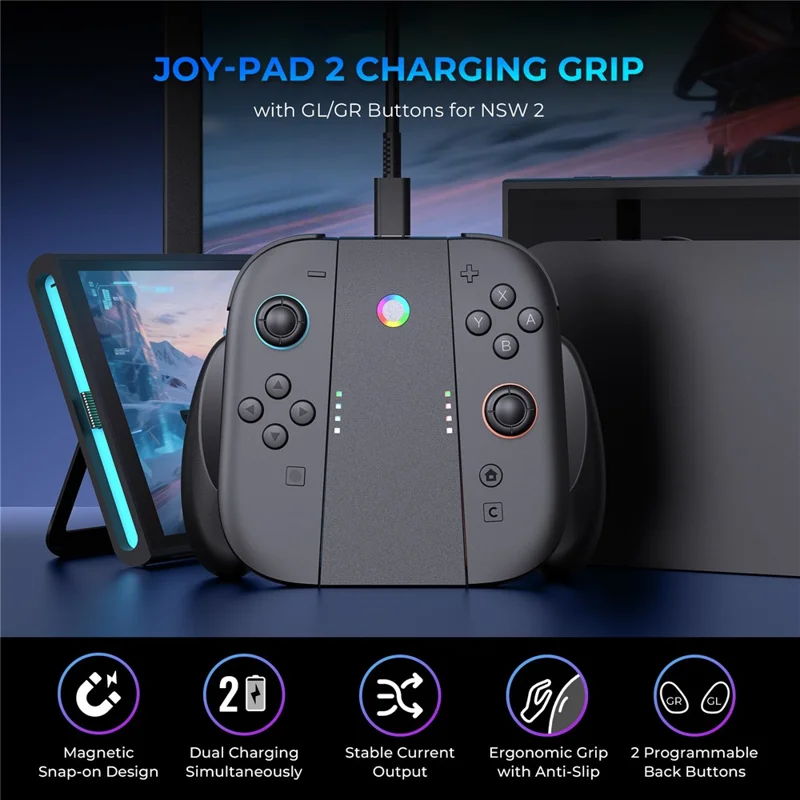 JYS-NS2287B För Nintendo Switch 2 kontrolleringsgrepp med magnetisk laddning och GL/GR-knappar - Svart