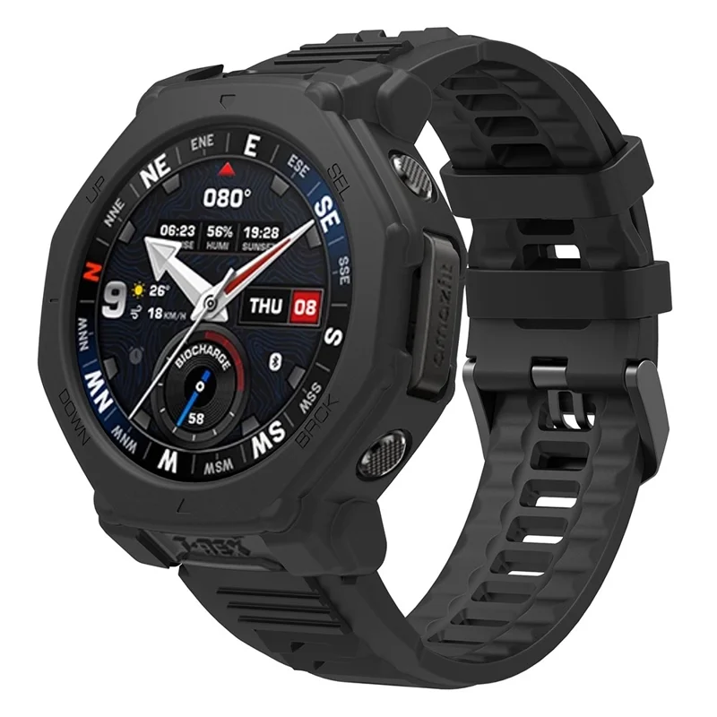 For Huami Amazfit T-Rex 3 Pro 48mm Watch Case Shock Absorbing Scratch Resistant Silicone Protective Cover - Black