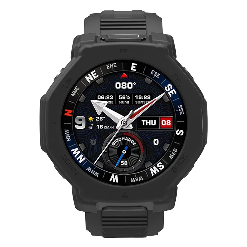 For Huami Amazfit T-Rex 3 Pro 48mm Watch Case Shock Absorbing Scratch Resistant Silicone Protective Cover - Black