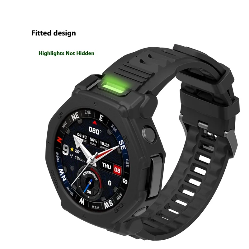 For Huami Amazfit T-Rex 3 Pro 48mm Watch Case Shock Absorbing Scratch Resistant Silicone Protective Cover - Black