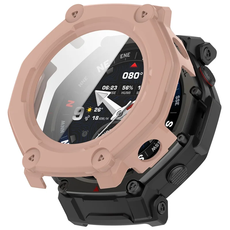 For Huami Amazfit T-Rex 3 Pro 48mm Watch Case PC Frame Cover with Tempered Glass Screen Film - Pink