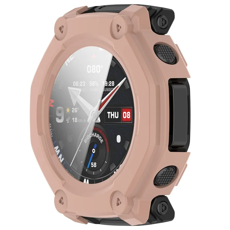 For Huami Amazfit T-Rex 3 Pro 48mm Watch Case PC Frame Cover with Tempered Glass Screen Film - Pink