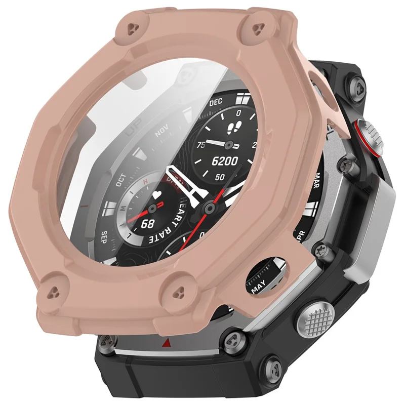 For Huami Amazfit T-Rex 3 Watch Case PC Frame Cover with Tempered Glass Screen Film - Pink