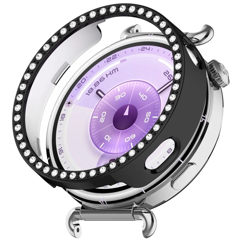 For Huawei Watch GT 6 41mm Watch Case Rhinestone Decor Hollow Electroplating PC Watch Cover - Black