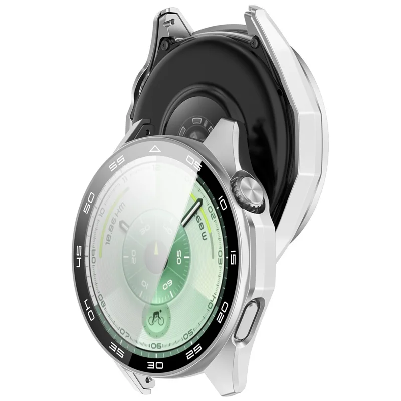 For Huawei Watch GT 6 46mm Protective Case Integrated Scale Design PC Watch Cover with Tempered Glass Film - Silver