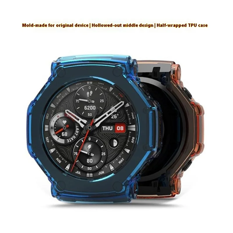 For Huami Amazfit T-Rex 3 Protective Watch Case TPU Hollow Cover - Transparent Orange
