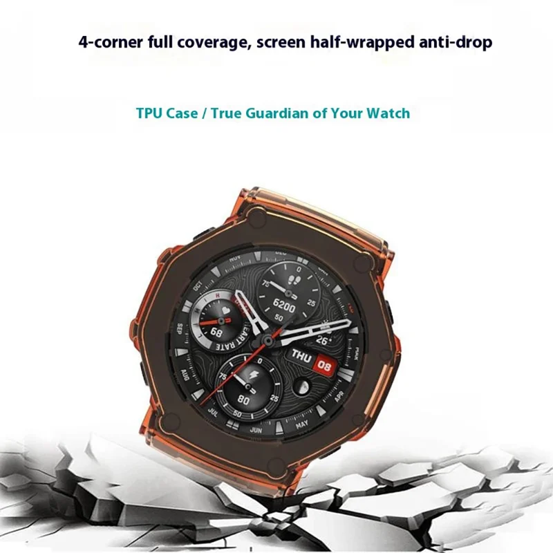 For Huami Amazfit T-Rex 3 Protective Watch Case TPU Hollow Cover - Transparent Orange