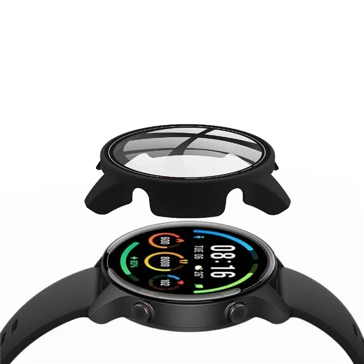 Gumminierter PC-Rahmen mit Hartglas-Bildschirmschutz-Schale für Xiaomi Mi Watch Color - Schwarz
