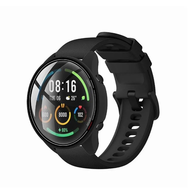 Gumminierter PC-Rahmen mit Hartglas-Bildschirmschutz-Schale für Xiaomi Mi Watch Color - Schwarz