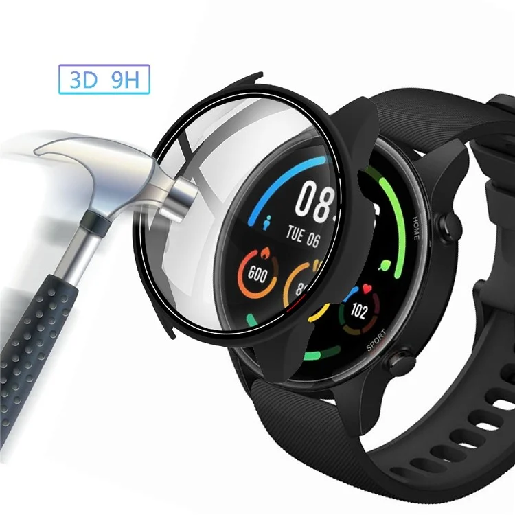 Gumminierter PC-Rahmen mit Hartglas-Bildschirmschutz-Schale für Xiaomi Mi Watch Color - Schwarz