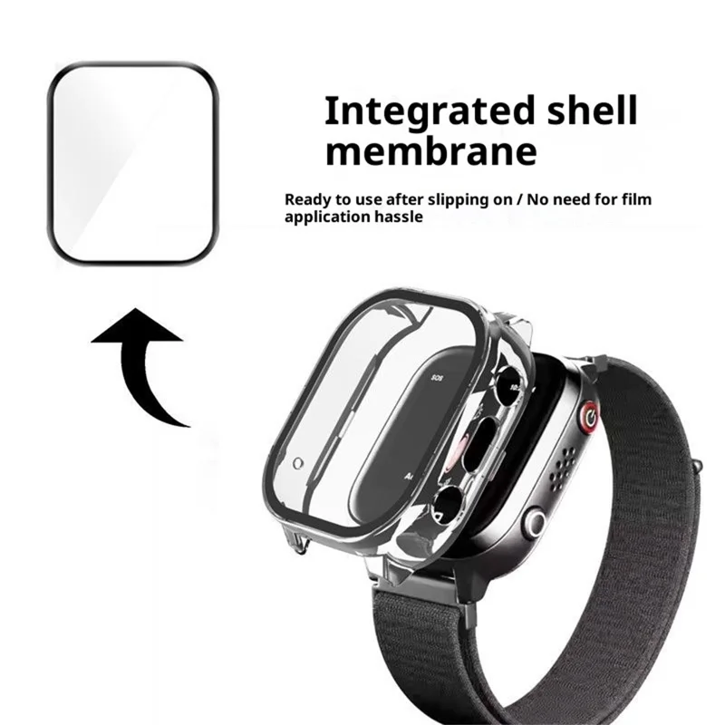 For Cosmo JrTrack 3 Kids Smart Watch Hard PC Watch Protective Case with Tempered Glass Film - Black