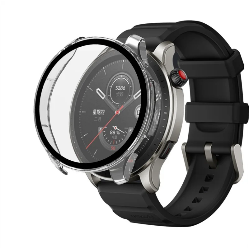 Für Huami Amazfit GTR 4 46mm / 4 Pro 46mm Hartkunststoff-Gehäuseschutz mit Panzerglas-Folie - Schwarz