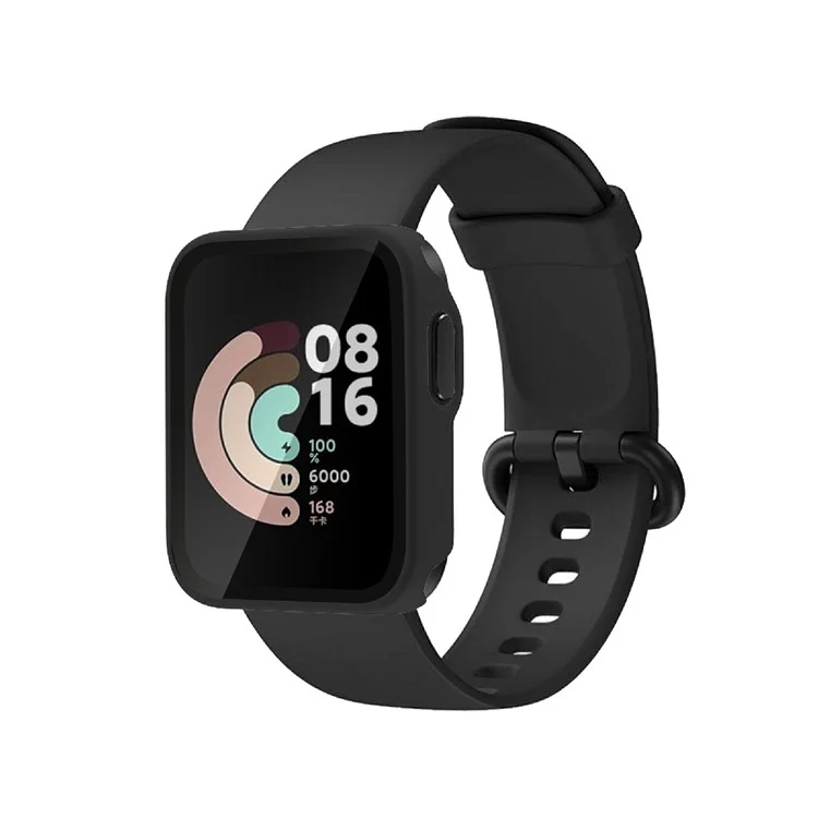 Rubberized PC Edge Frame with Tempered Glass Screen Protector Case for Xiaomi Redmi Watch - Black