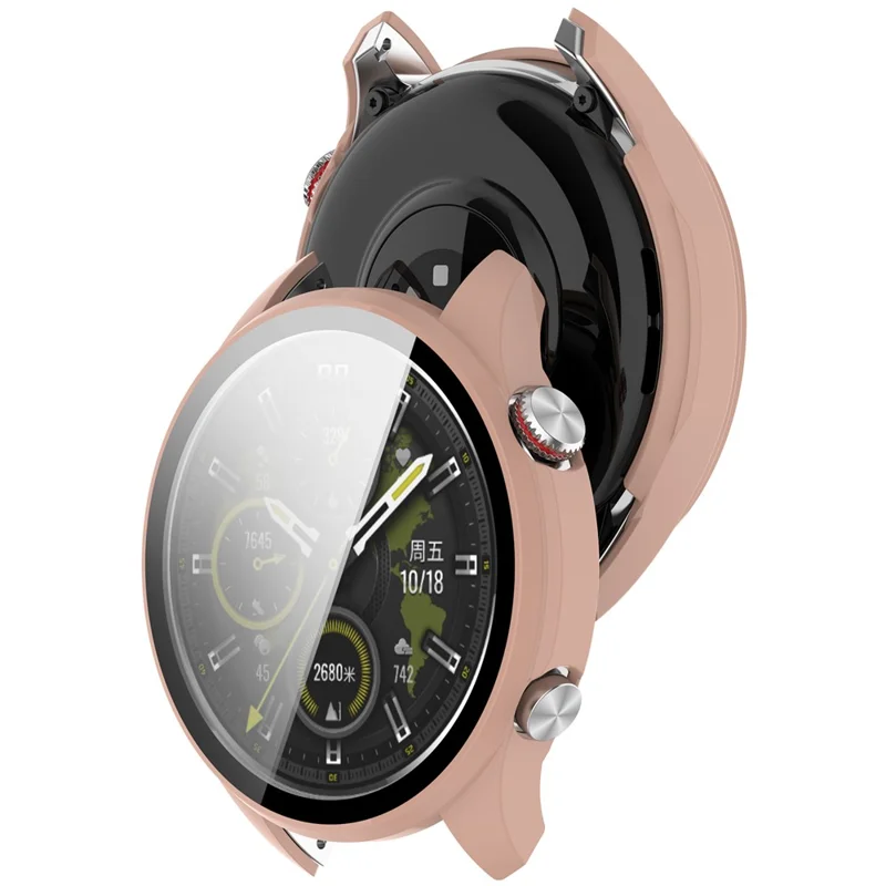For Honor Watch 5 Pro Hard PC Watch Protective Case with Tempered Glass Film - Pink