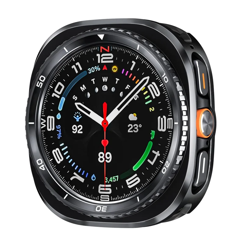 For Samsung Galaxy Watch Ultra 47mm Case Transfer to Samsung Galaxy Watch8 Classic 46mm Gear Pattern Zinc Alloy + PC Watch Protective Cover - Black + White