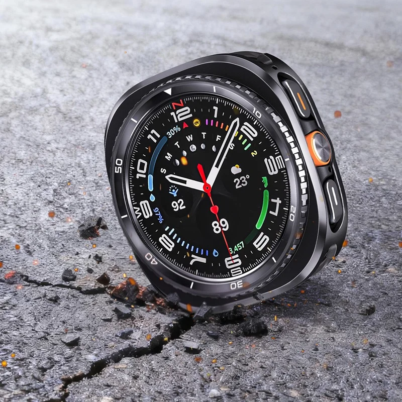 For Samsung Galaxy Watch Ultra 47mm Case Transfer to Samsung Galaxy Watch8 Classic 46mm Gear Pattern Zinc Alloy + PC Watch Protective Cover - Black + White