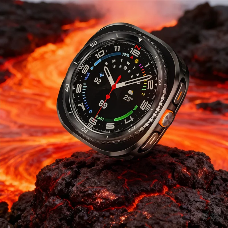 For Samsung Galaxy Watch Ultra 47mm Case Transfer to Samsung Galaxy Watch8 Classic 46mm Gear Pattern Zinc Alloy + PC Watch Protective Cover - Black + White