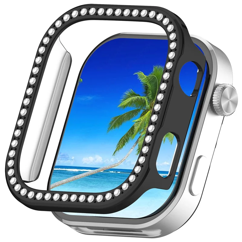 For Xiaomi Redmi Watch 6 Protective Case Hollow Design Hard PC Rhinestone Decor Cover - Electroplated Black