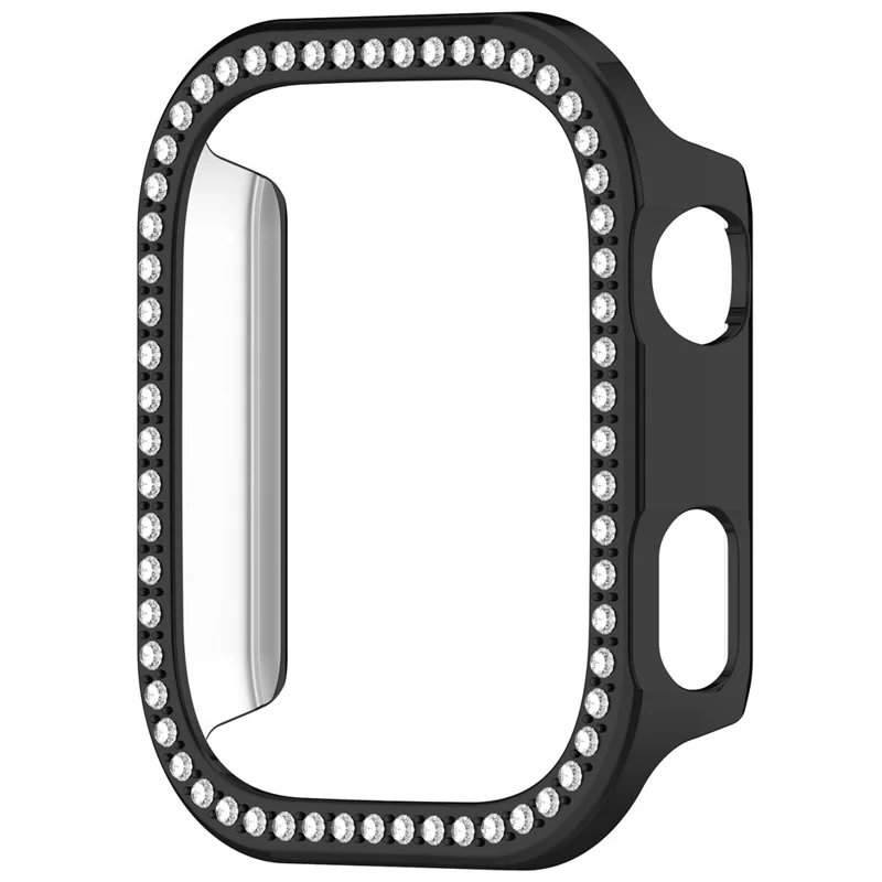 For Xiaomi Redmi Watch 6 Protective Case Hollow Design Hard PC Rhinestone Decor Cover - Electroplated Black