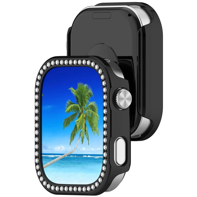 For Xiaomi Redmi Watch 6 Protective Case Hollow Design Hard PC Rhinestone Decor Cover - Electroplated Black