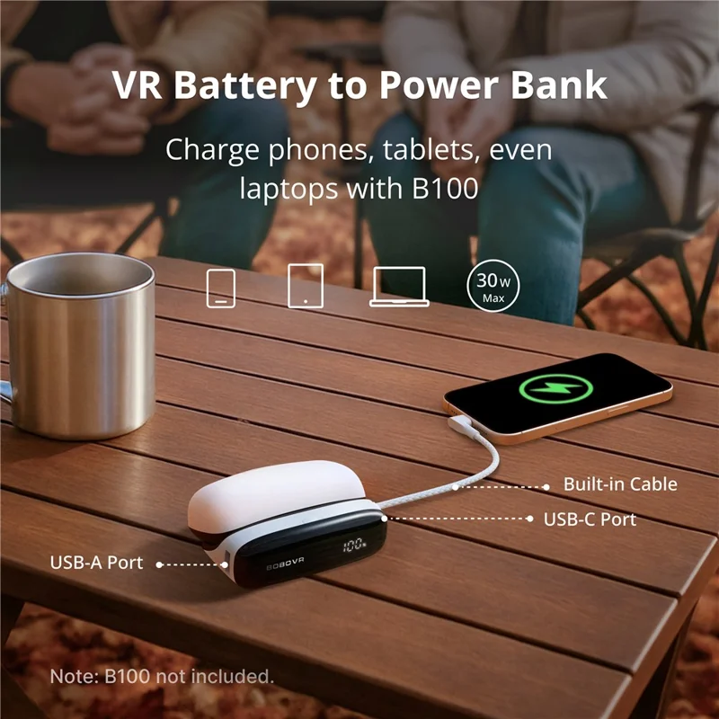 BOBOVR PD100 30 واط مركز شحن سريع لمجموعة بطاريات BOBOVR B100 قاعدة توسيع بكابل USB-C مدمج