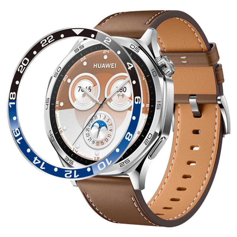 For Huawei Watch GT 5 46mm Bezel Ring Aluminum Alloy Dual Color Protective Cover Ring - Black+Blue  /  White Characters