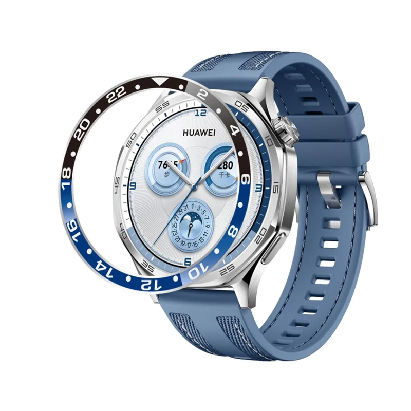 For Huawei Watch GT 5 46mm Bezel Ring Aluminum Alloy Dual Color Protective Cover Ring - Black+Blue  /  White Characters