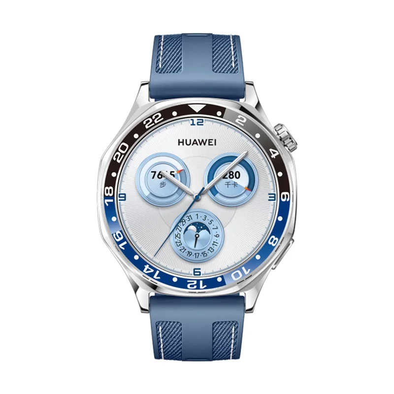For Huawei Watch GT 5 46mm Bezel Ring Aluminum Alloy Dual Color Protective Cover Ring - Black+Blue  /  White Characters