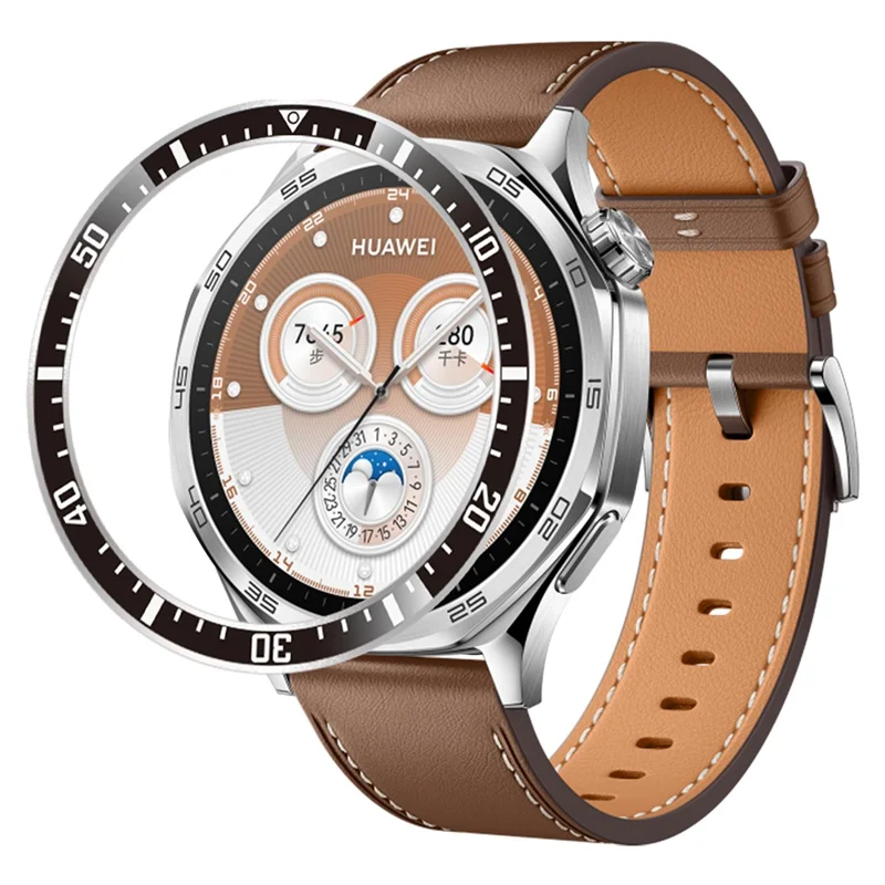 Für Huawei Watch GT 5 46mm Lünettenring aus kratzfestem Aluminiumlegierungs-Klebeüberzug - Schwarz / Weiße Zeichen