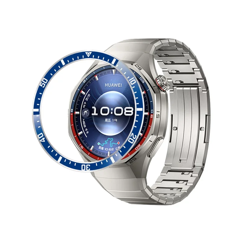 For Huawei Watch GT 6 Pro 46mm Bezel Ring Anti Scratch Aluminum Alloy Adhesive Cover - Blue  /  White Characters